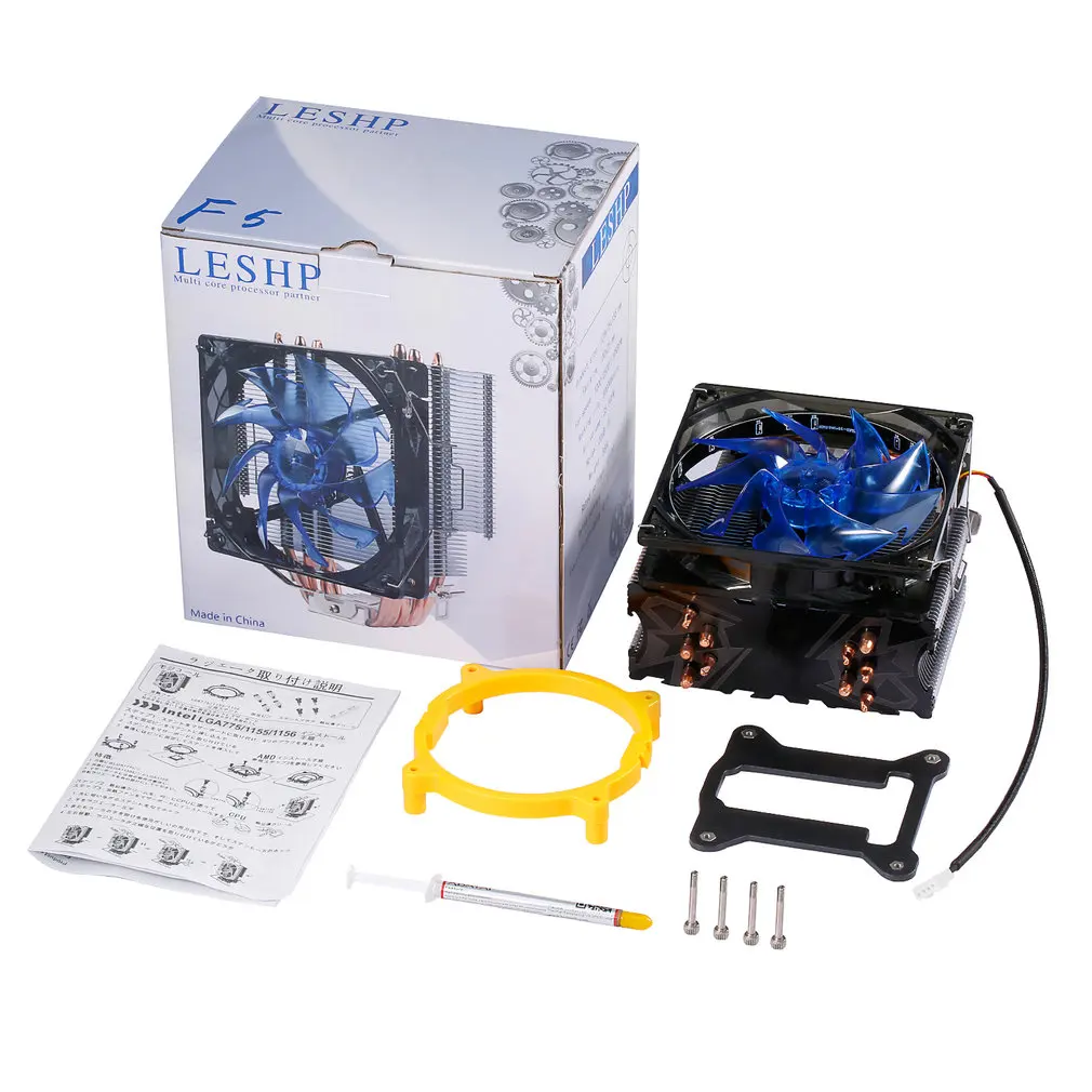 LESHP CPU Cooler Ultra Quiet 20dB(A) with 120mm Fan Five Pure Copper Heat Pipes Four-wire for PC Computer Long Life