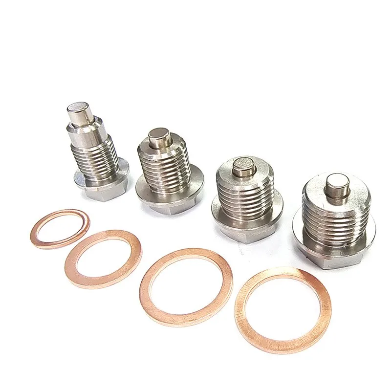 Aksesoris Mobil Terbaru M14 X 1.5 M12 M16 M18 M20 Magnetik Stainless Steel Oil Drain Plug Sump Drain Nut Bolt dengan Gasket Tembaga