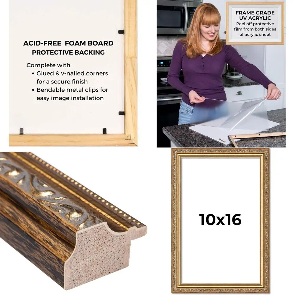 

Фоторамка 10x16 из античной золотой сосны с УФ-плексигласом, пенопластовой подложкой и комплектом для подвешивания