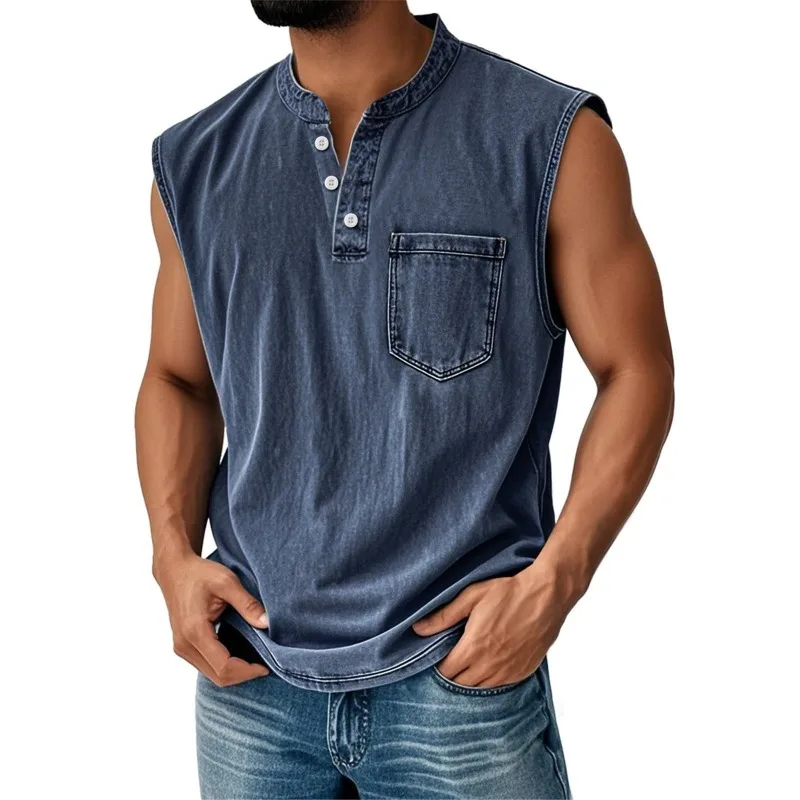 Fashion New Style European American Pop Pop Sleeveless T-shirt, Amazon Young Men's Casual  Trendy WishT-shirt with An Open Front