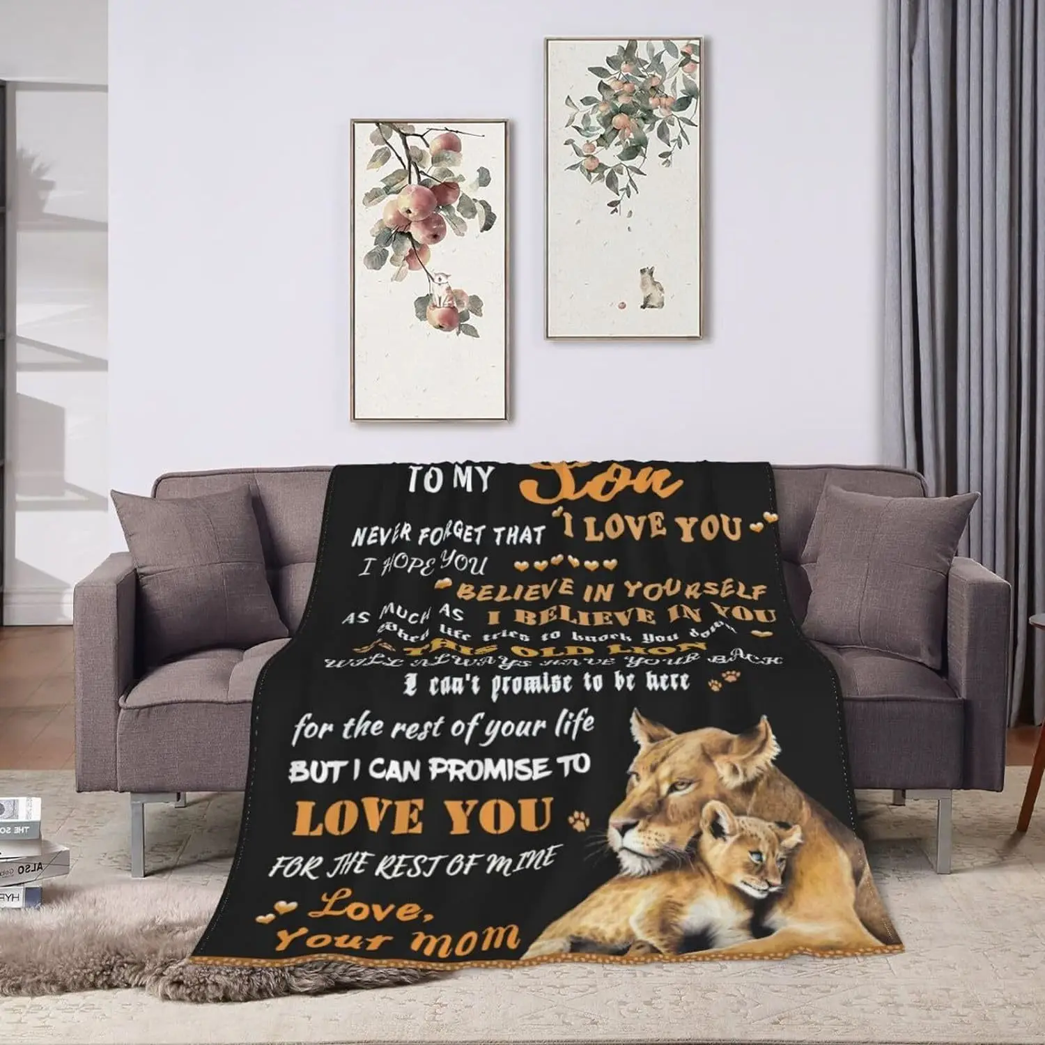 Son Gifts Personalized Lion Flannel Blanket for Son Customized Picture Blanket Suitable for Sofa, Bedroom