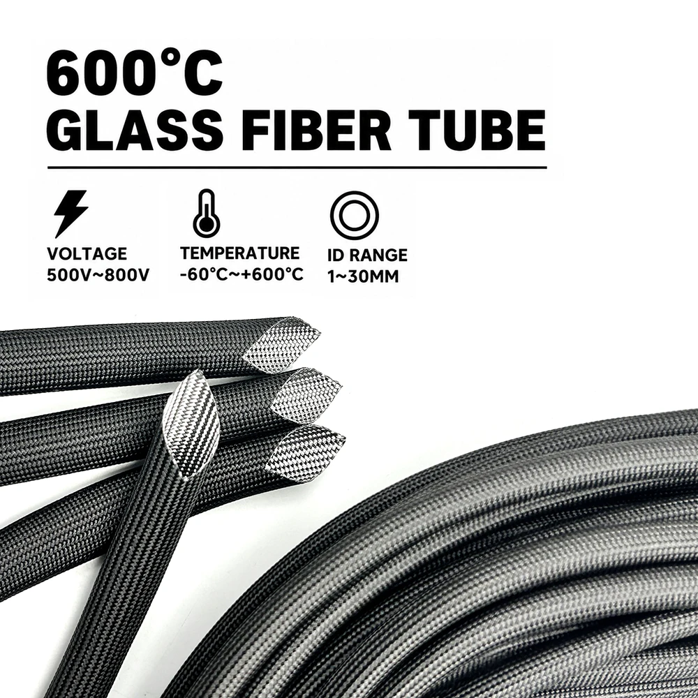 Black 600 deg Cglassfiber sleeve ID 0.5/1/1.5/2/2.5/3/3.5/4/5/6/7/8/9/10/12/14/16/18/20/25/30mmInsulation/wire protection sleeve