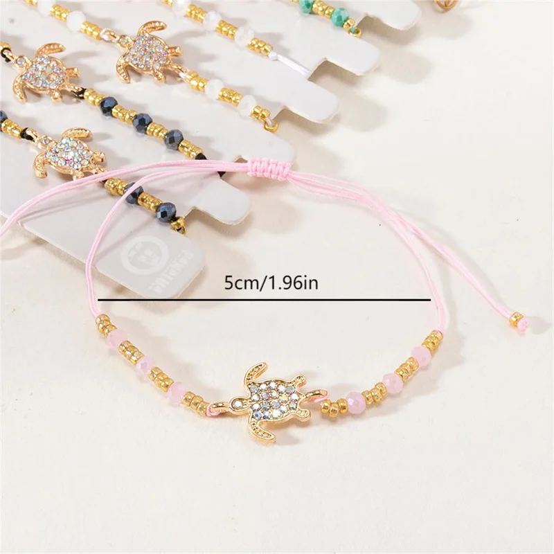 New 12pcs/set Alloy Turtle Crystal Bracelet Set Colorful Beaded Bracelet for Women\'s Rope Adjustable Bracelet Set Jewelry Gifts