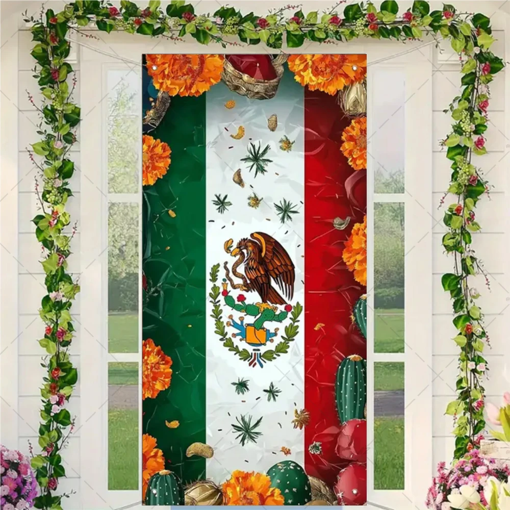 

Mexican Independence Day Backdrop Viva Mexico Door Banner Eagle Snake Cactus Mexican Style Background Party Decorations Cover