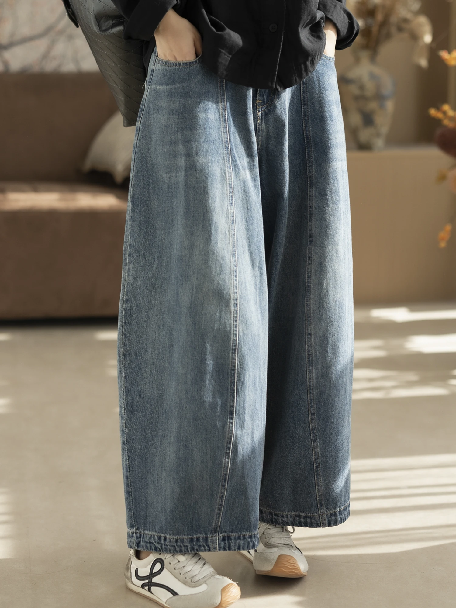 

Винтажные широкие джинсы с высокой талией, женские повседневные свободные джинсовые брюки Harlan Balloon, хлопковые джинсовые брюки, осень-весна, новые Sle