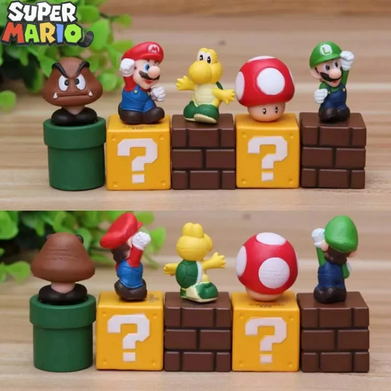 5 sztuk/zestaw Super Marios Bros figurki ozdoby do dekoracji ciast Luigi Anime urządzenia peryferyjne lalki prezenty urodzinowe dla dzieci