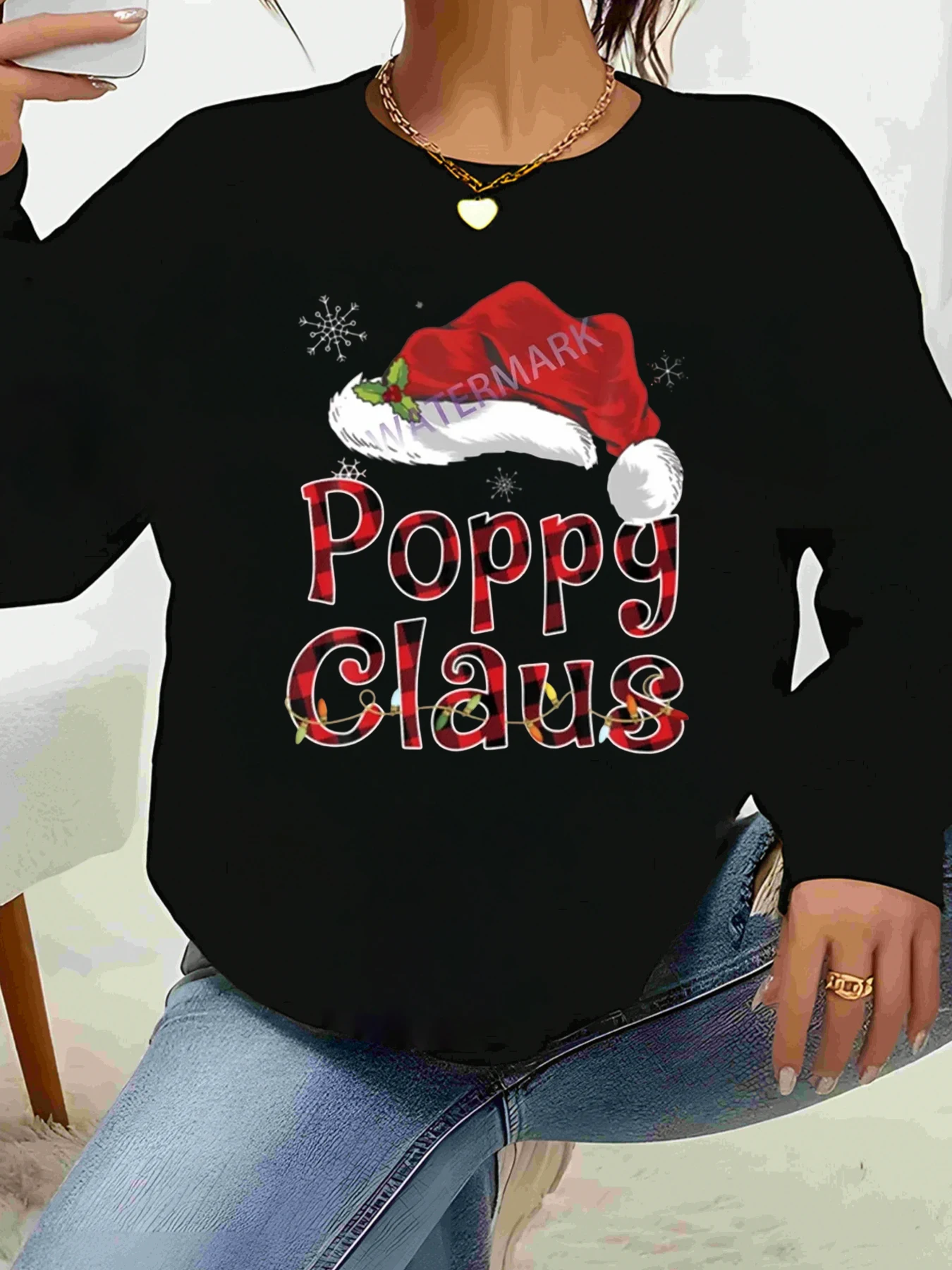 

Рождественский свитшот с принтом Poppy Claus Santa Hat, праздничная повседневная одежда для женщин