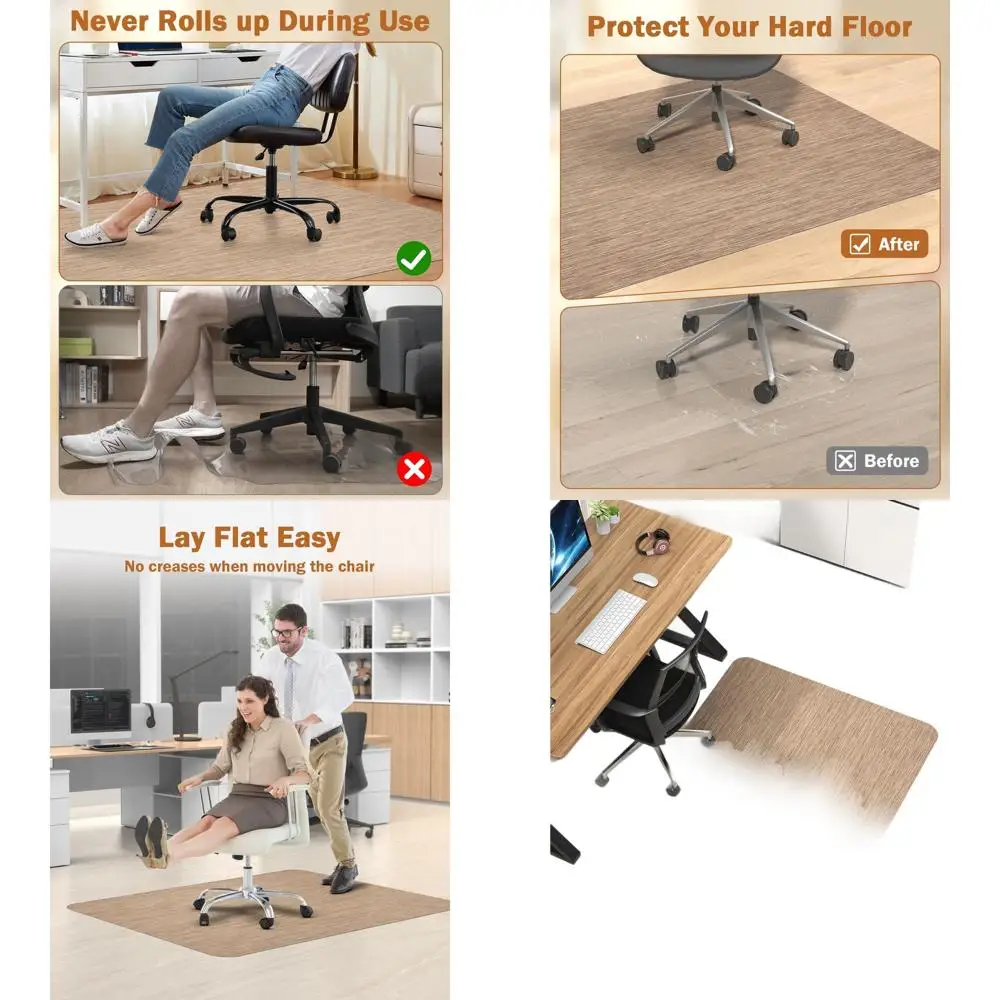 

Large 50x63 Hardwood Floor Desk Chair Mat, Anti-Slip Protector for Rolling Office Chair, PVC Rug in Red Brown