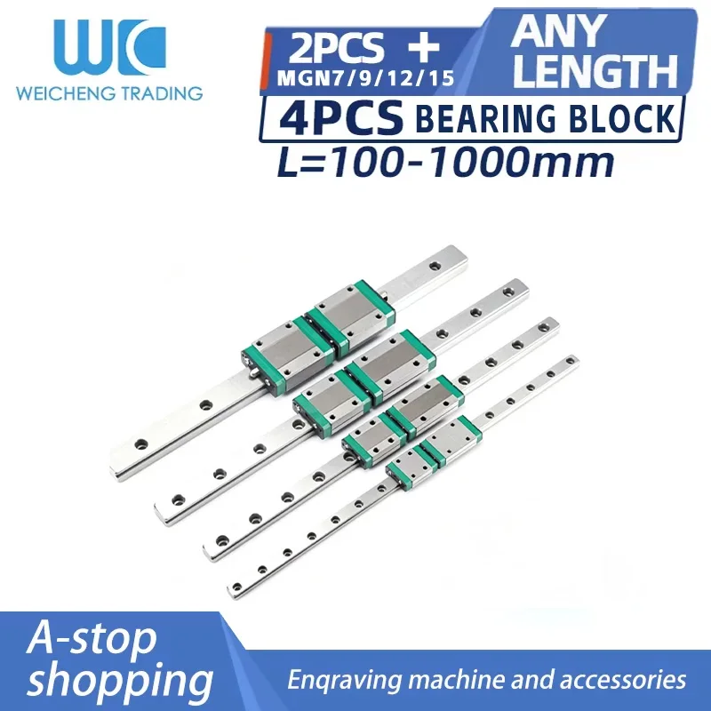 2PC Miniature Linear Rail Slide MGN7/9/12/15-100/150/200/250/300/350/400/450/500/550/600/650mm+4pc Carriage Block 3D Printer CNC