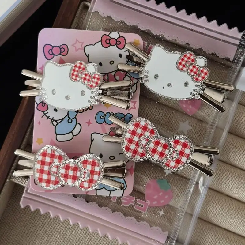 

Kawaii Hello Kitty красная клетчатая милая заколка для волос креативный мультфильм универсальная челка боковой зажим для девочек Рождественский подарок украшение