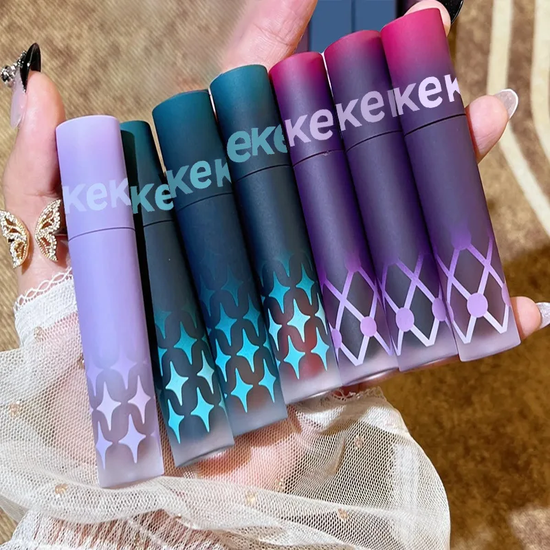 Gothic Matte Black Lipstick Waterproof Lasting Mousse Lip Mud Nude Brown Lipstick Blue Punk Lip Gloss Makeup Dark Red Lips Tint