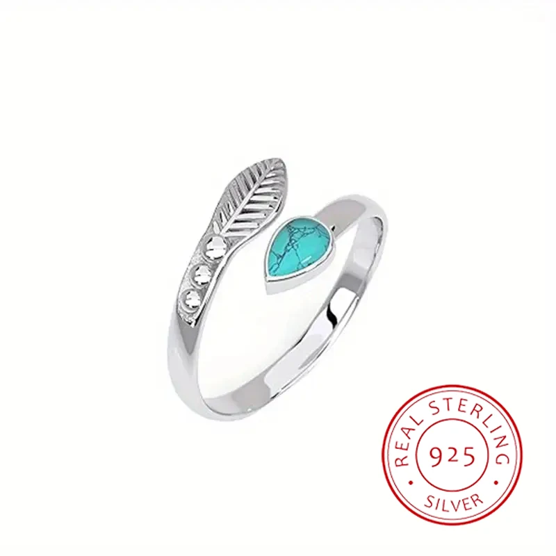 Retro Irregular S925 Silver Feather Oval Green Geometric Opening Adjustable Toe Ring Women's Daily Commuter Foot Ring