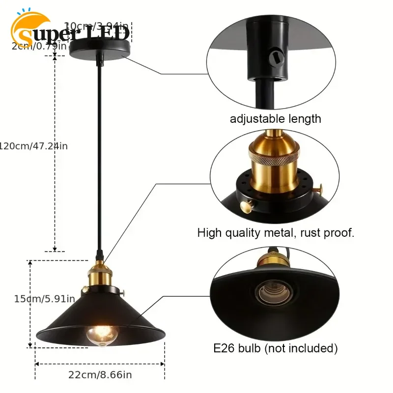 

3pcs Creative Retro Single Head Pendant Lamps American Style Pendant Lights Black E27 Hanging Lighting Fixtures Restaurant Bar