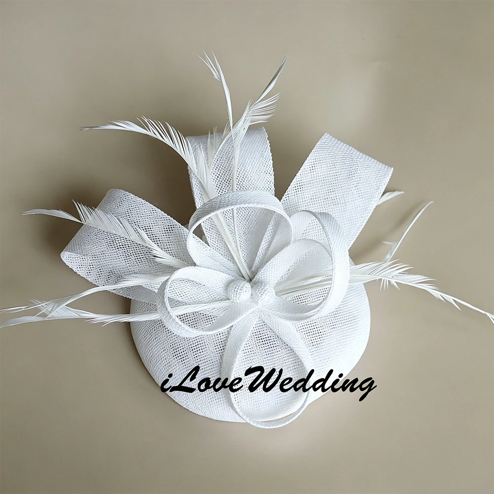 European Bride Headpiece Teardrop Sinamay Loop Veil and Feather Fascinator Formal Hat Kentucky Derby Church Headpiece