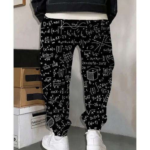Imagen 2 del producto Pantalones de calle con estampado de fórmula matemática, pantalones de chándal con cordón elástico y bolsillos laterales para hombre, pantalones para correr, pantalones informales para otoño