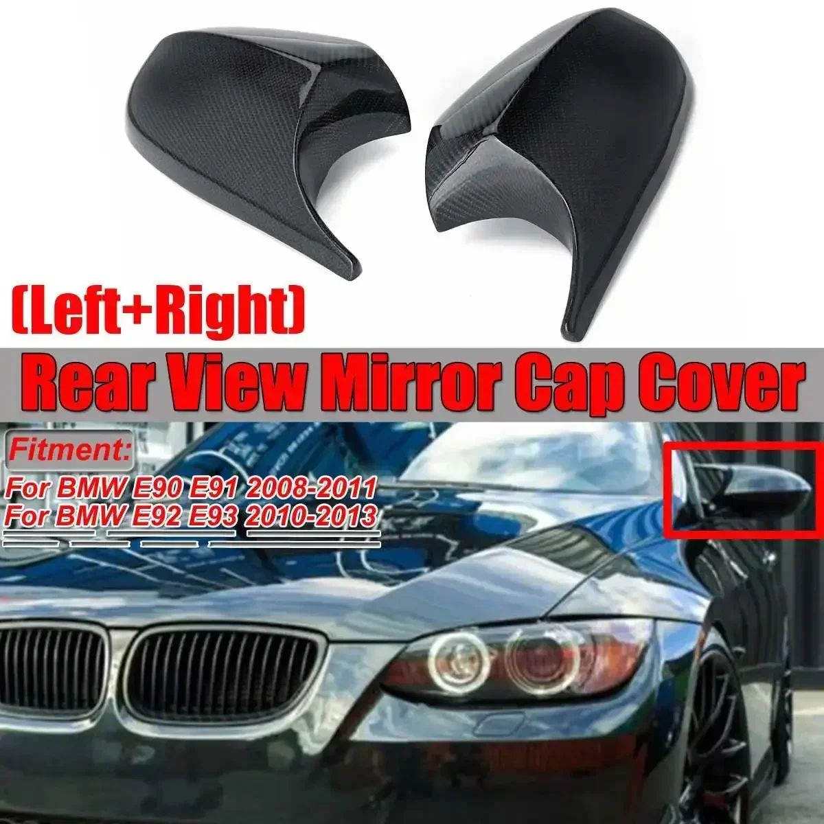 2PCS Real Carbon Fiber/ABS Mirror Cover E90 Car Rearview Mirror Cap Replace For BMW E90 E91 08-11 E92 E93 10-13 LCI Body Kit