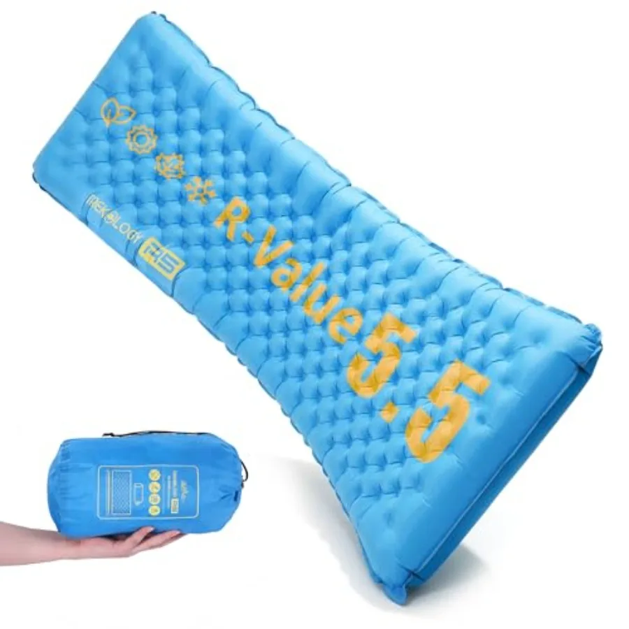 

Insulated Sleeping Pad Backpacking Ultralight - SGS-Certified 5.5 High R Value Mat 4" Thick 75x25" Wide Rectangular Mattress fo