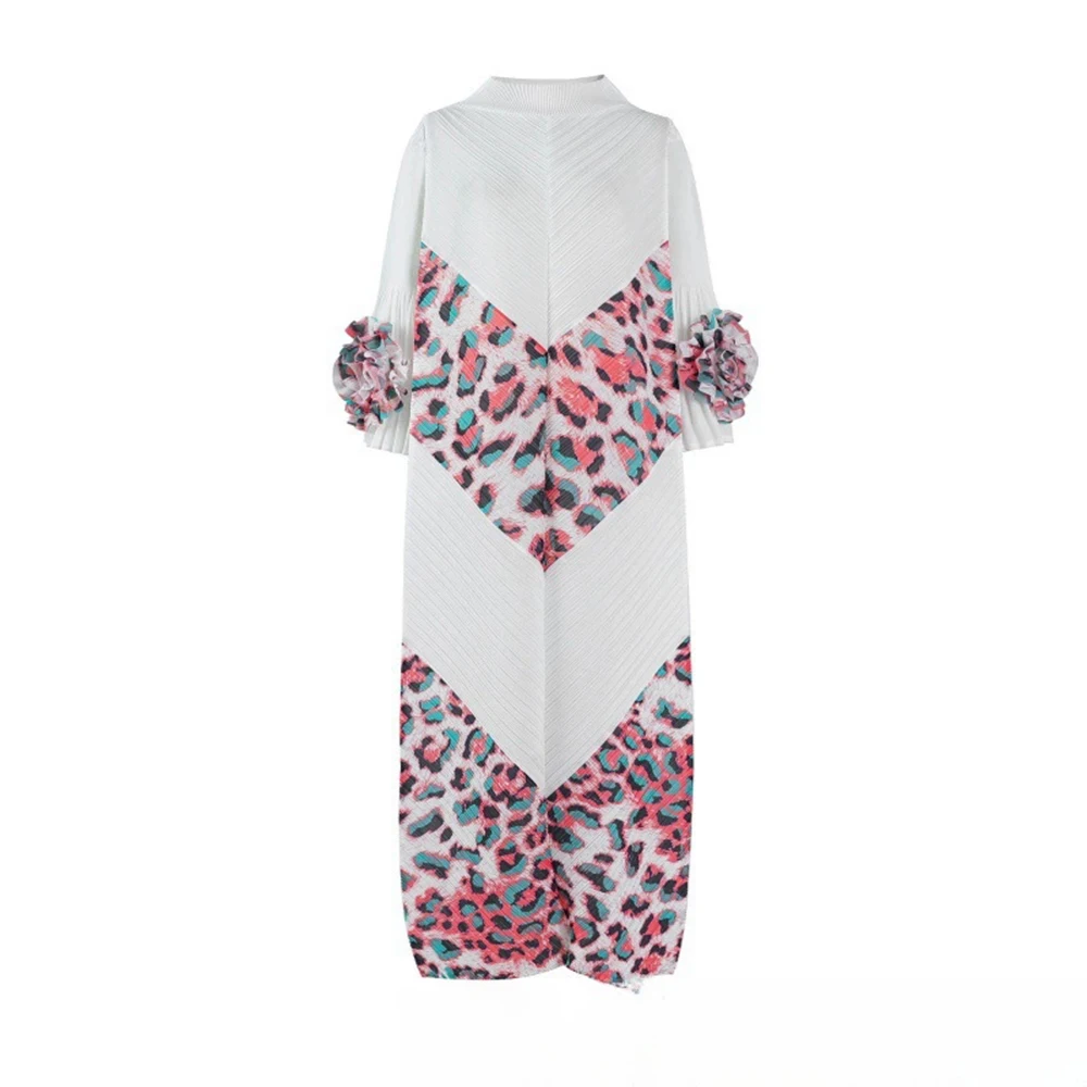 Plus size dress, loose casual long dress, leopard print, elegant long sleeves for women-GZXX1039