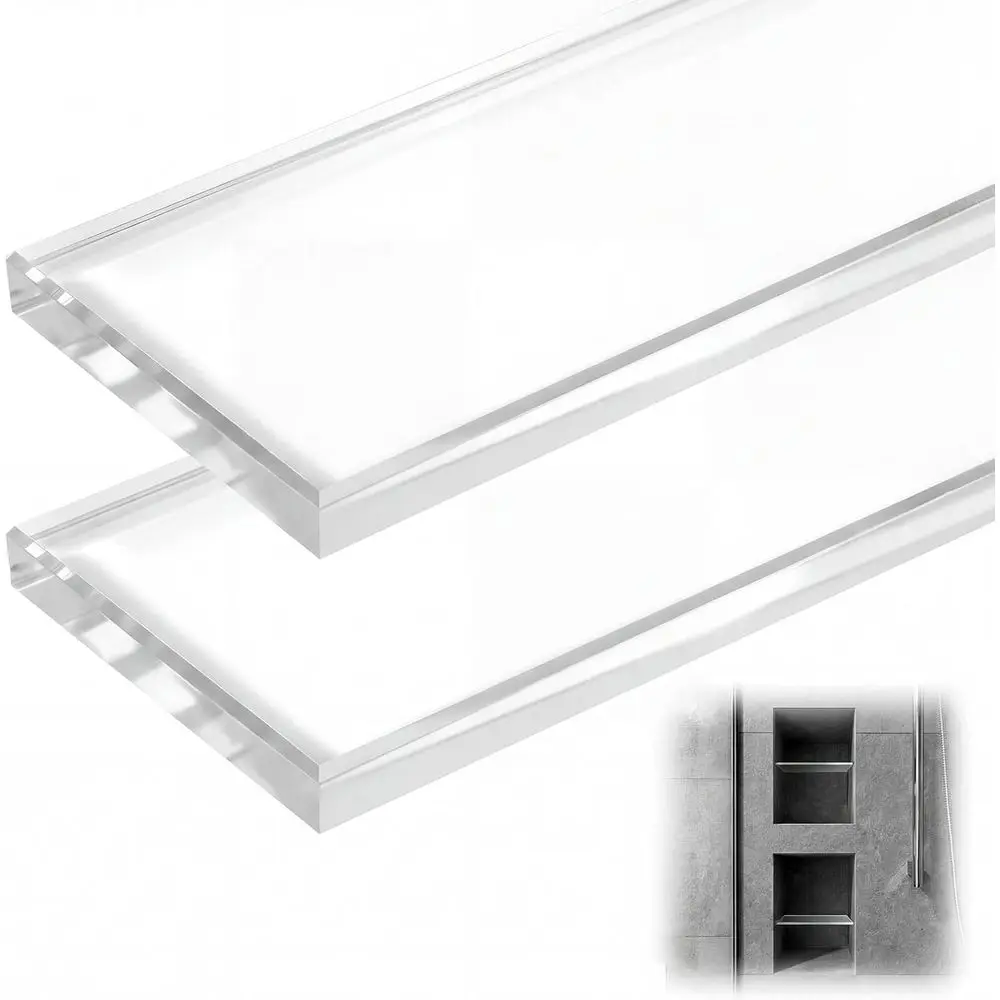 2 Pack 3-1/8 x 12-3/4 x 3/8 Tempered Glass Shower Shelves - Durable, Clear, Easy to Install Storage Solutions