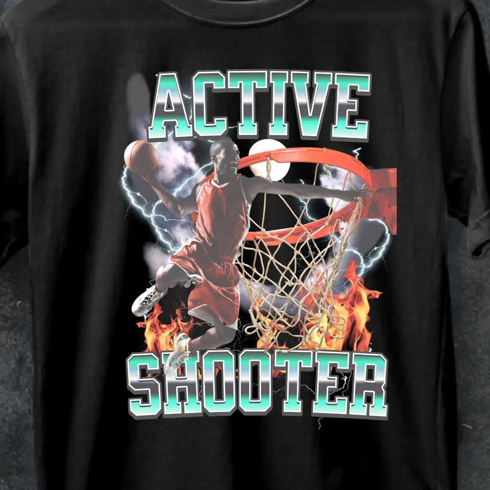 Active Shooter Basketball T Shirt Streetwear vintage Washed Unisex streetwear Top For Everyday Wear Versatile Slightly Stylish