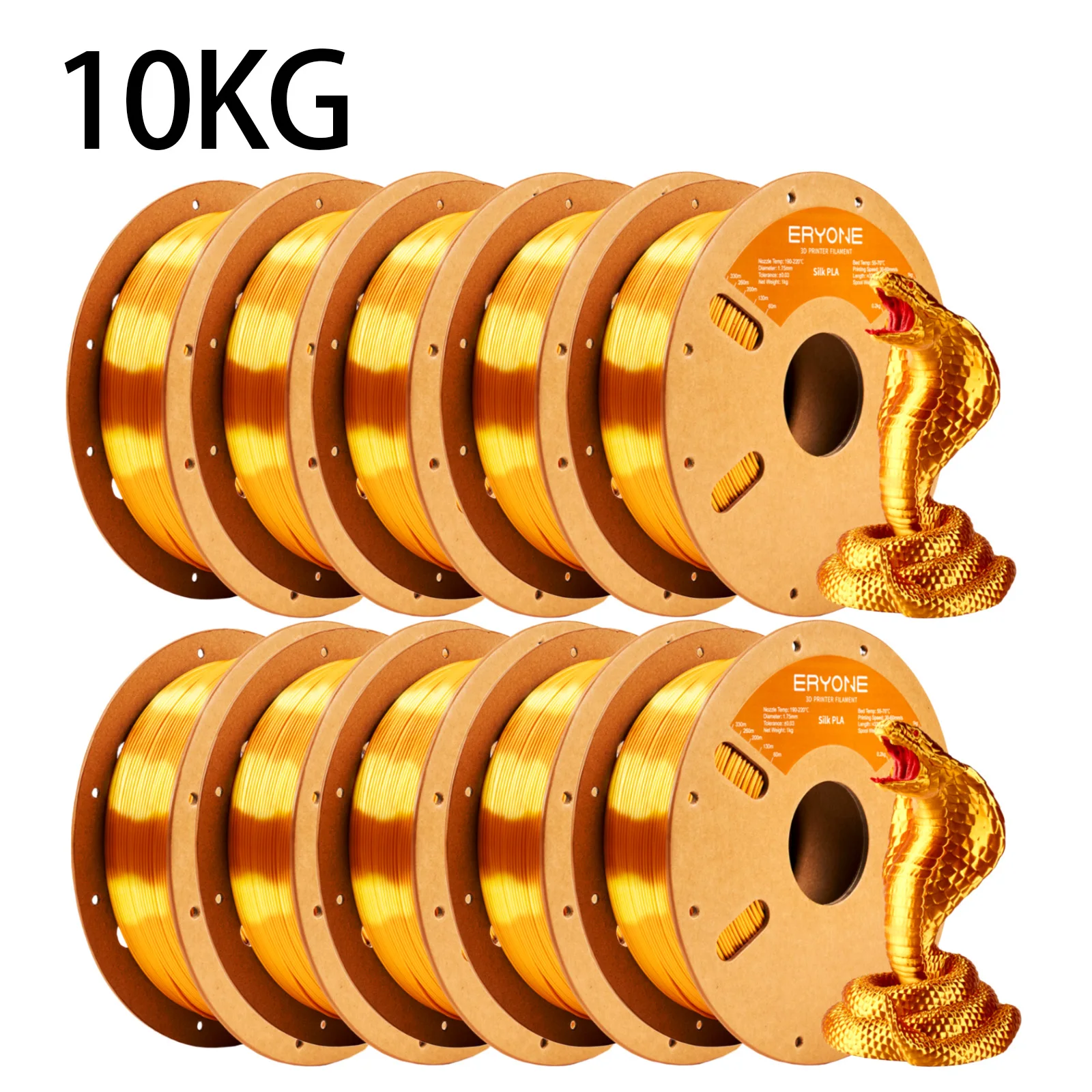 ERYONE 10kg Silk PLA Filament for 3D Printer 1.75mm +/- 0.03mm, Shiny Filament 1kg (2.1lbs)/Spool, Liquid Gold Compatible with Most 3D Printers