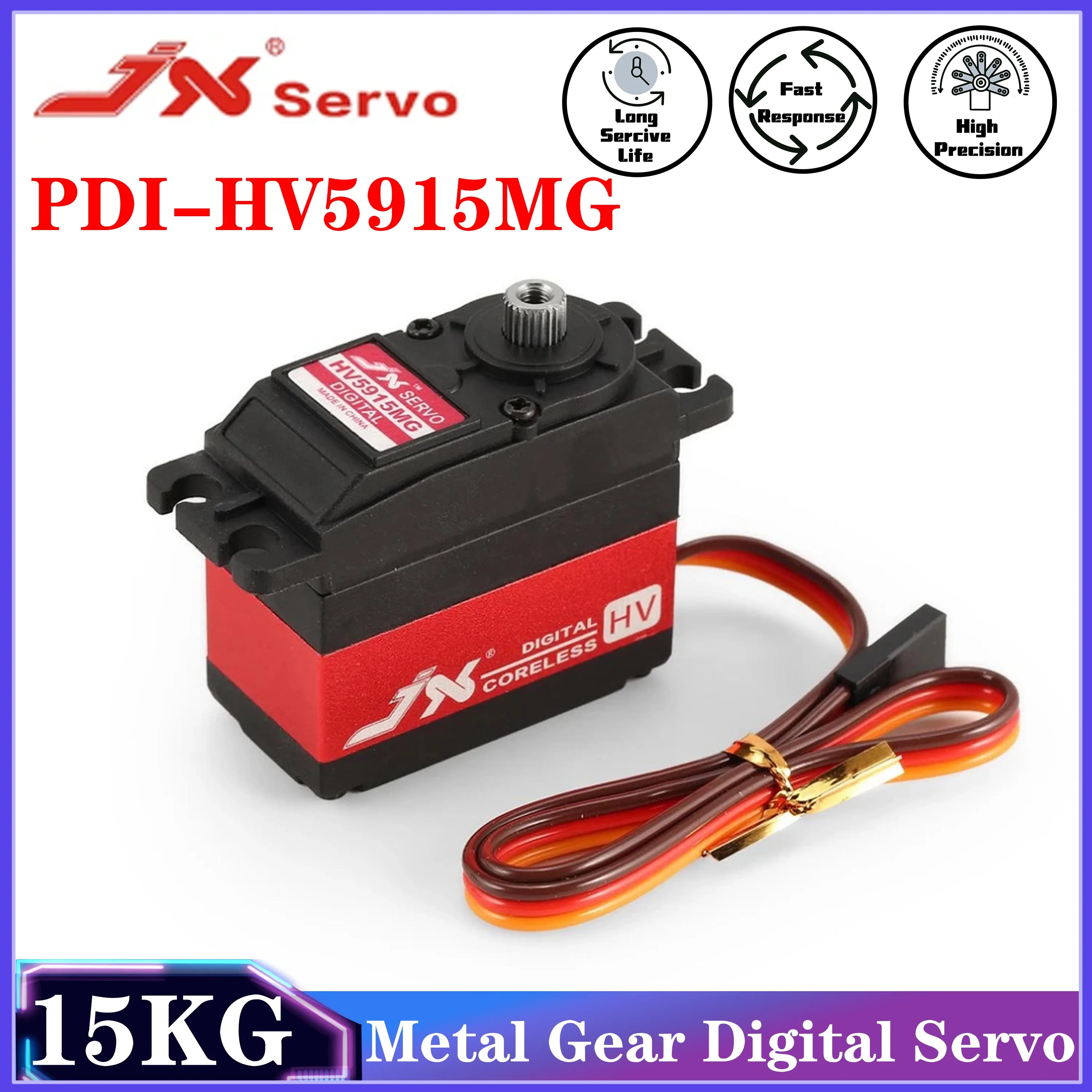 

JX Servo PDI-HV5915MG 15KG Metal Gear Digital Coreless Servo with HV High Torque for RC 600 700 Helicopter AirPlane Drone DIY