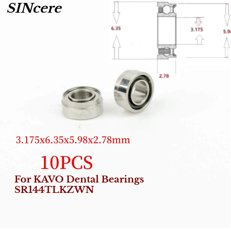 

10pcs Stepped Ceramic Bearings SR144TLKZWN for KV Handpiece 3.175x6.35x5.98x2.78mm Turbine Cartridge Rotor Bearing Ceramic Ball