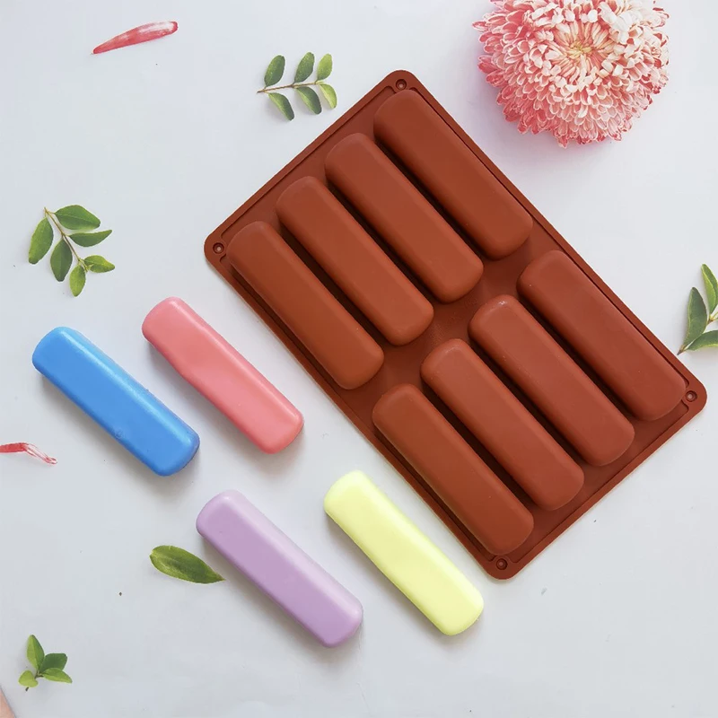 8 Cavity Long Strip Silicone Mold DIY Cake Pan Puff Baking Mold Nonstick Cereal Energy Bar Maker Chocolate Butter Mold