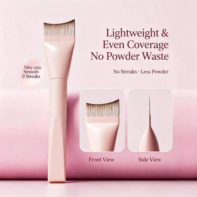 Pink Curved Edge Foundation Makeup Brush Seamless Flat Head Brush for Liquid Foundation Concealer Professional Face Beauty Tool