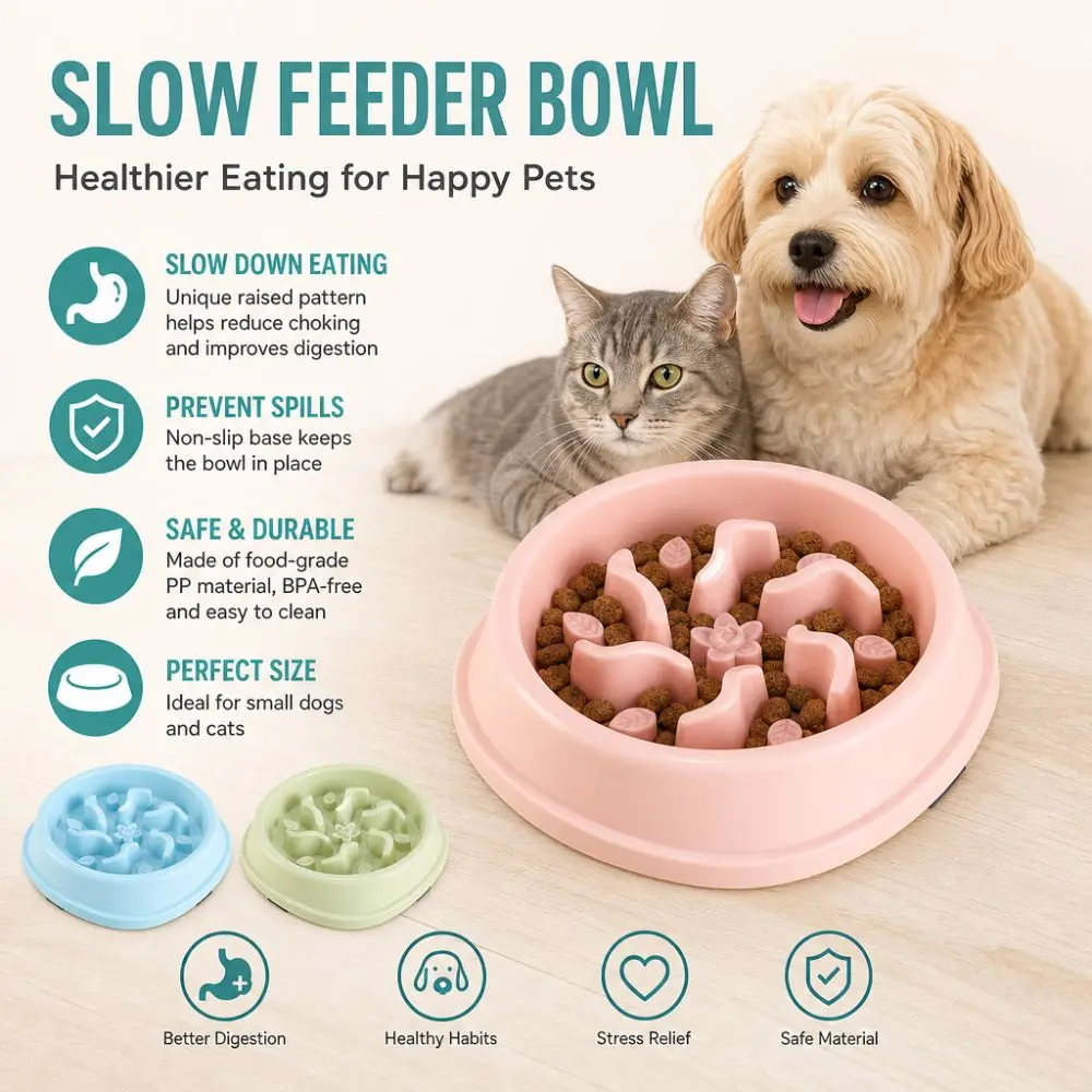 Practical Anti-Tip Slow Feeder Bowl Easy Clean BPA-Free Pet Food Dish Sturdy Prevent Choking Dog Feeding Dish Pet Supplies