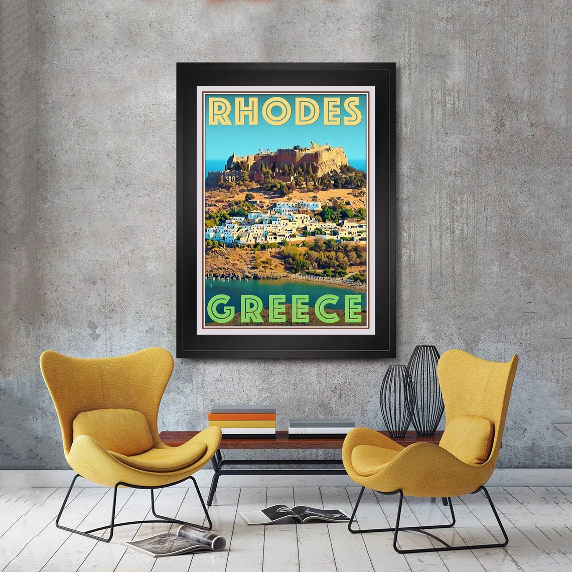 Rhodes Greece Retro Vintage Style Travel Poster HD Printable Canvas Art Print Home Decor Wall Painting ( No Frame )