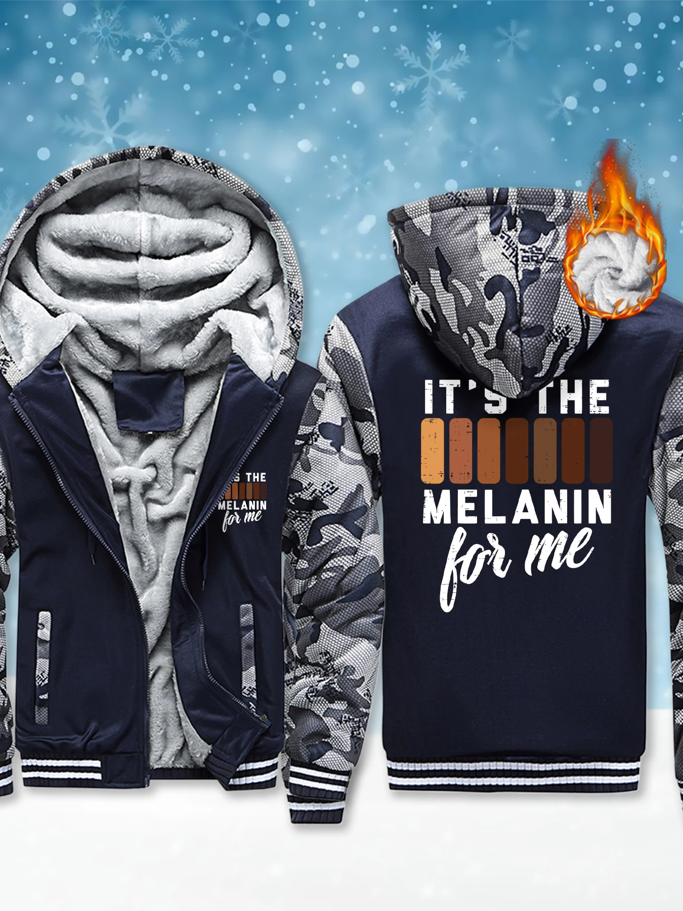 

It'S The Melanin For Me Мужская куртка с принтом Удобная флисовая толстовка Зимняя модная одежда Толстые повседневные куртки на молнии