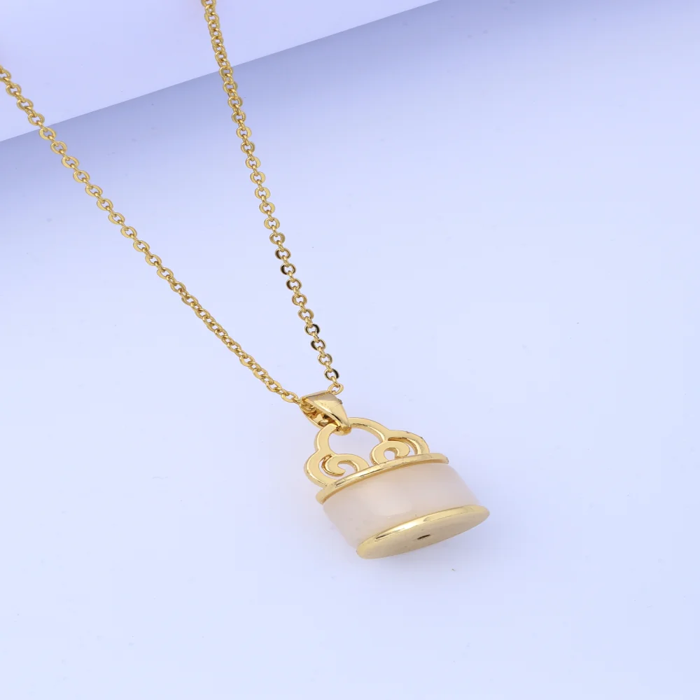 قلادة جميلة - قلادة دائرية من اليشم الهيتي المقلد عالي الطراز بتصميم عتيق، مزاج متعدد الاستخدامات، سلسلة ترقوة من الفولاذ التيتانيوم، #4