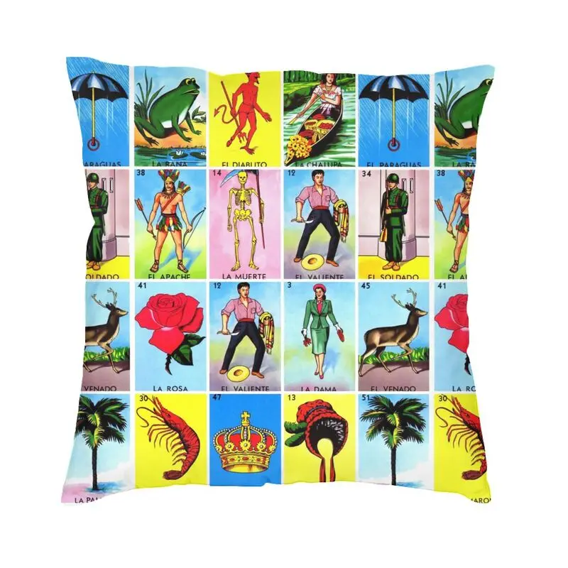 Custom Loteria Card Mexican Bingo Cushion Cover 40x40cm Home Decorative Printing Throw Pillow for Sofa Double-sided