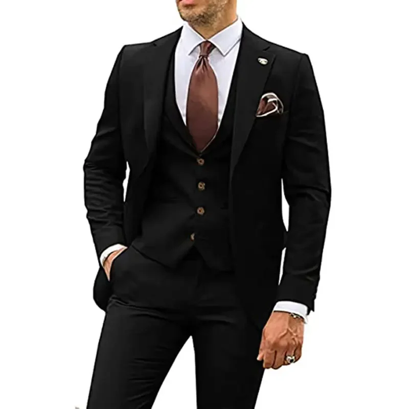 

American and European New Fashion Men's 3 Piece Suit Sets Solid Color Single Button Blazers Trousers Waistcoat Male Clothes