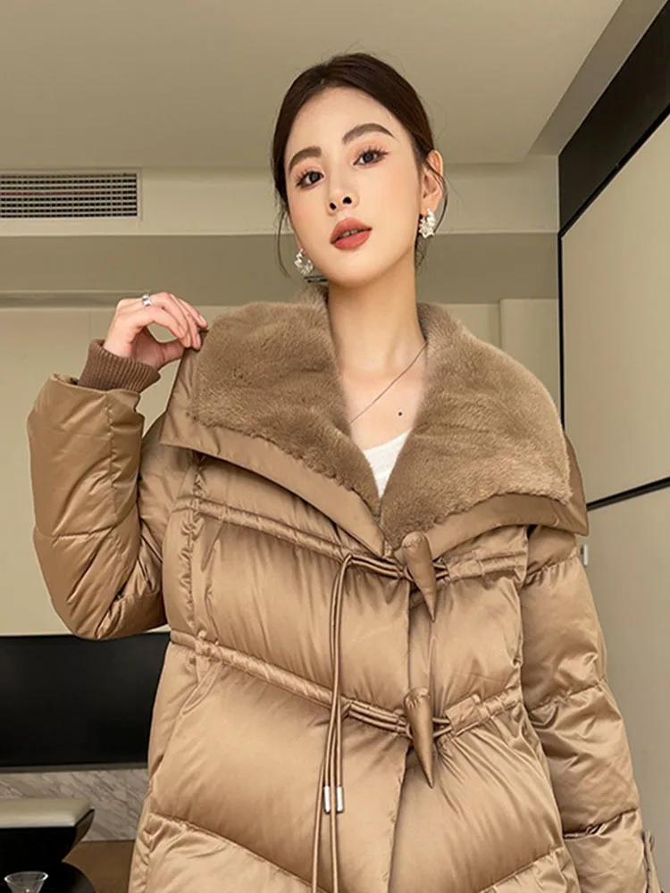 2023 New Women Winter Warm Thick Goose Down Jacket 100% Mink Fur Collar Luxury Clothing Parkas Female Puffer Jacket