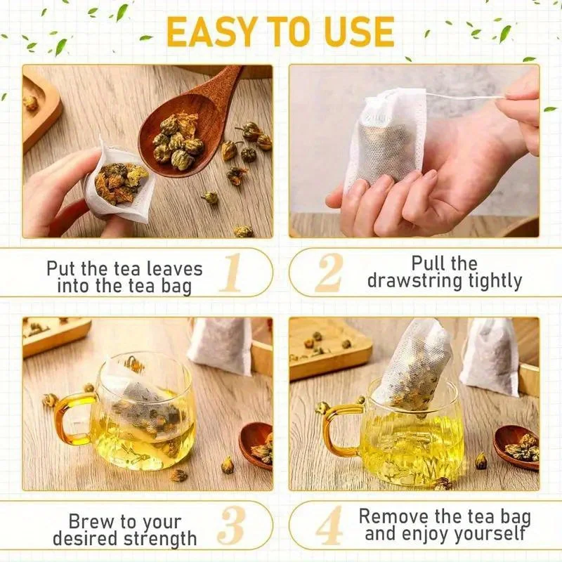 100Pcs Disposable Tea Bags Filter Bags Empty Drawstring Sealed Filter Bags Loose Leaf Tea Bags Suitable for Home Restaurant Hotel Office Kitchen Dining Room Gadgets