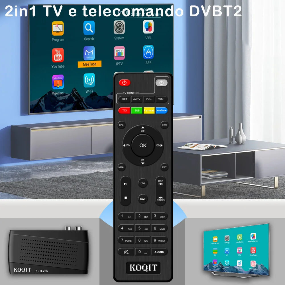 Koqit T10送料dvb T2チューナーdvbc H.265 hevcメイン10 2in1リモートDVBT2デコーダデジタルヨーロッパDVB-T2 meecastテレビスティックセットトップボックス