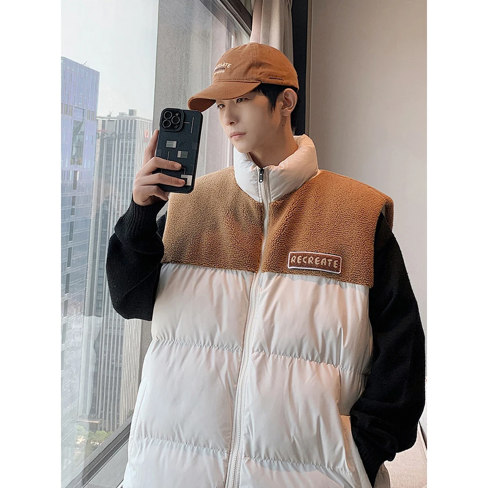 

Fashion Winter Vest Parkas Men Patchwork Thick Sleeveless Jacket Coat Casual Loose Down Vests Male Thicken Waistcoat