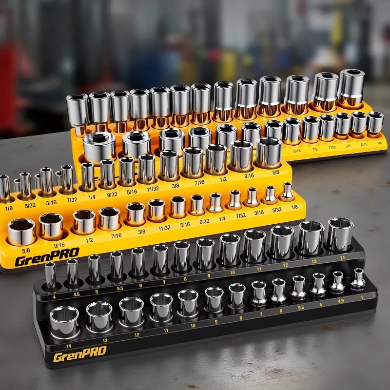 

Professional Magnetic Socket Holder 1/4" 3/8" 1/2" inch Drive Metric/ Socket Organizer Storage Installation Tool Kit