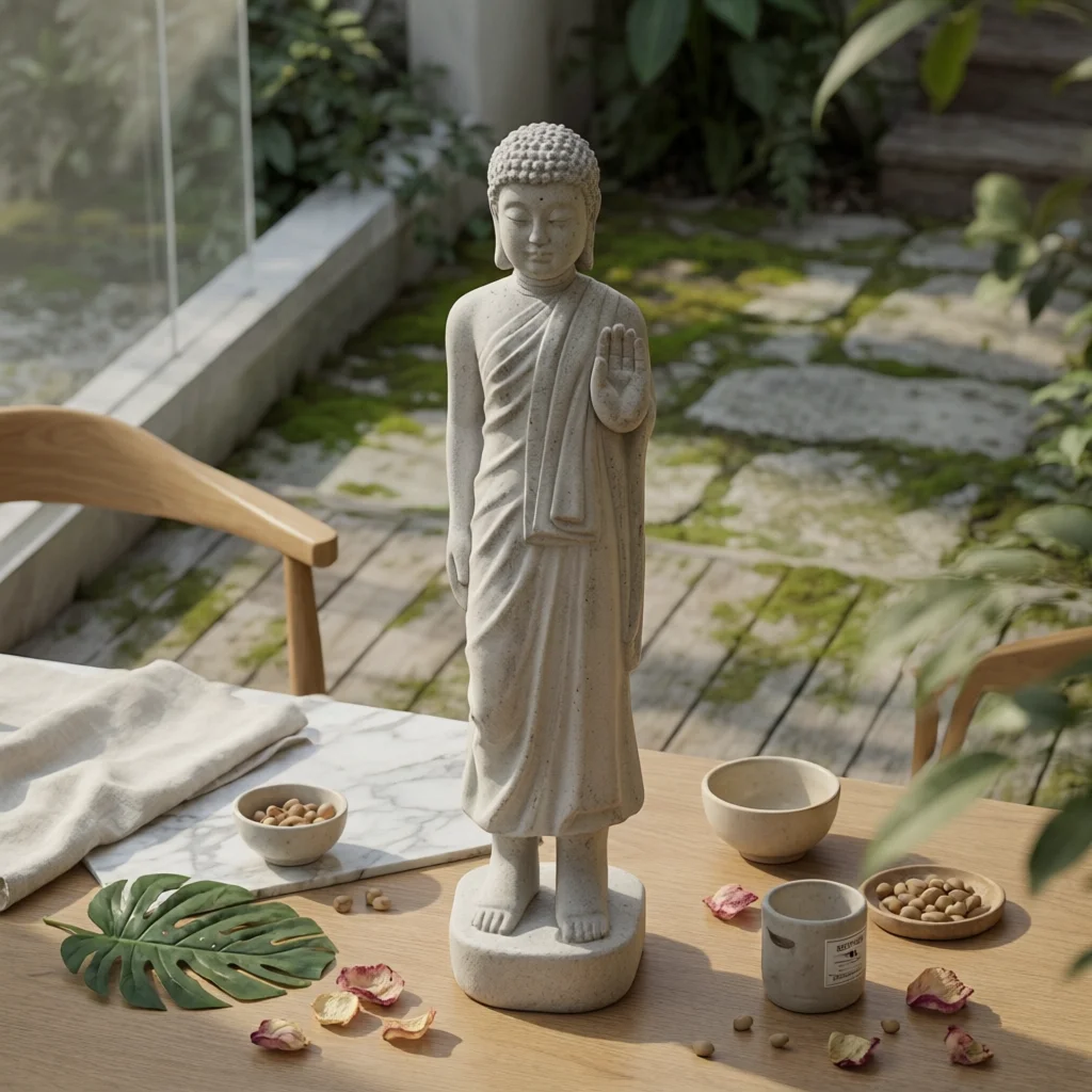 Buddha Statue with Pedestal Standing Buddha Statue Decor Temple-Style Decorative for Garden, Meditation Room