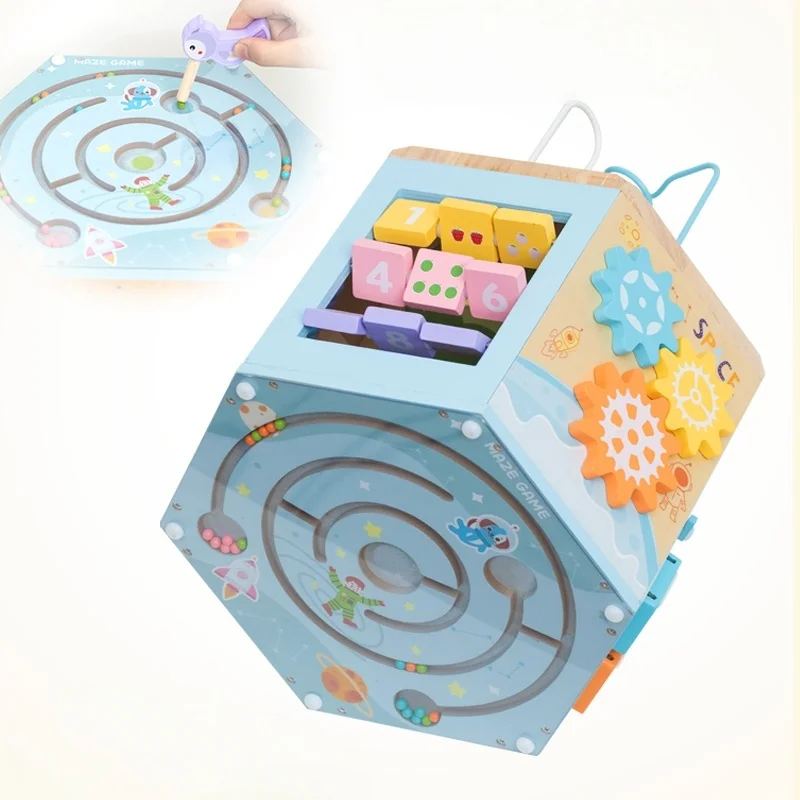 Wooden 14-in-1 Activity Cube Early Educational Montessori Toys for Toddlers Baby Toys Bead Maze Birthday Gifts for Boys Girls