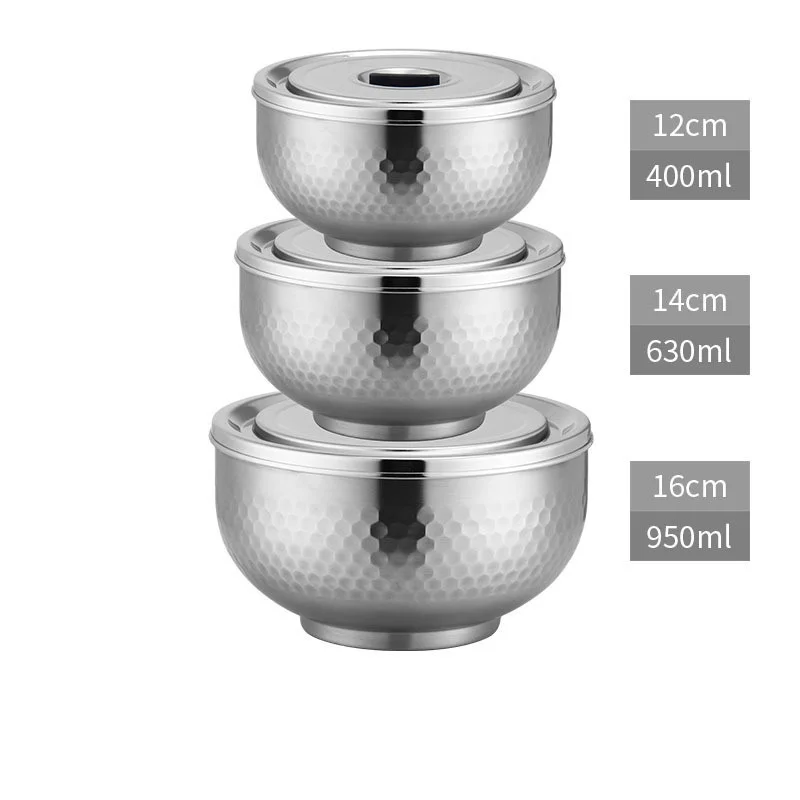 3Pcs/Set Stainless Steel Mixing Bowl Set with Lids Kitchen Salad Bowls for Cooking Baking Egg Nesting And Vegetable Food Storage