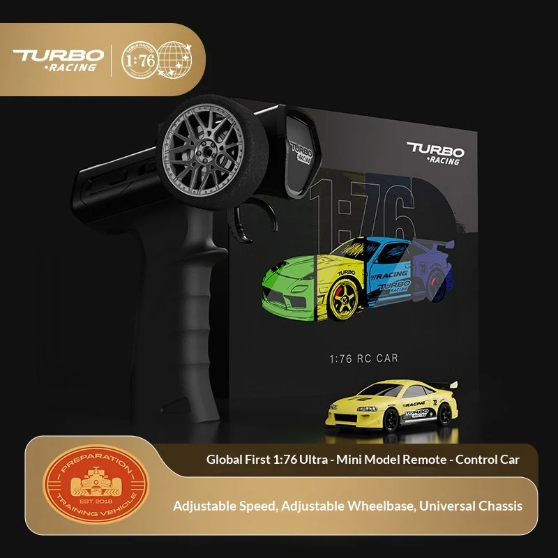 Turbo Racing RC Remote Control Car 1/76 Full Scale Electric Simulation Professional Racing Model Speed Adjustable C72 Yellow