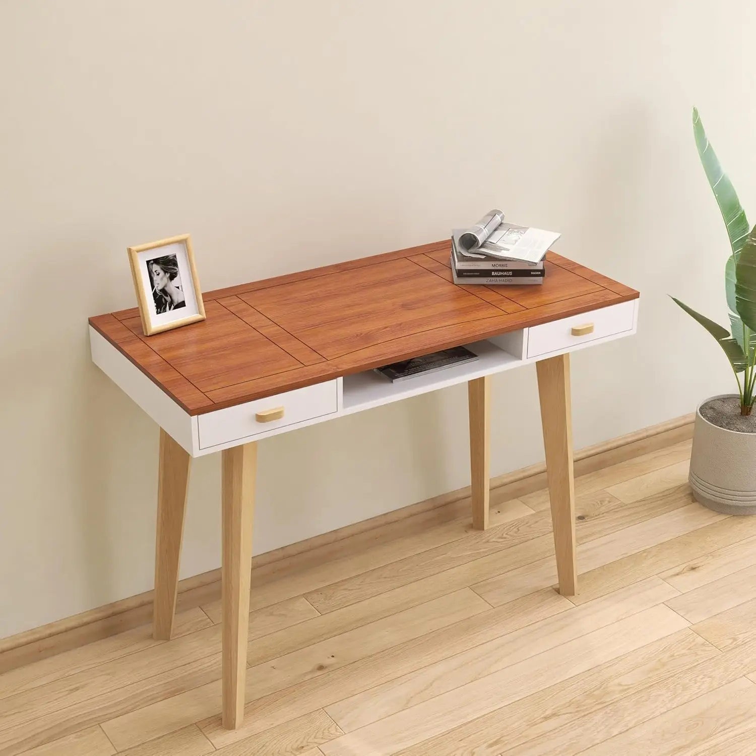 ！@Combohome Solid Wood Office Desk with 2 Drawers and Opening Storage Cube