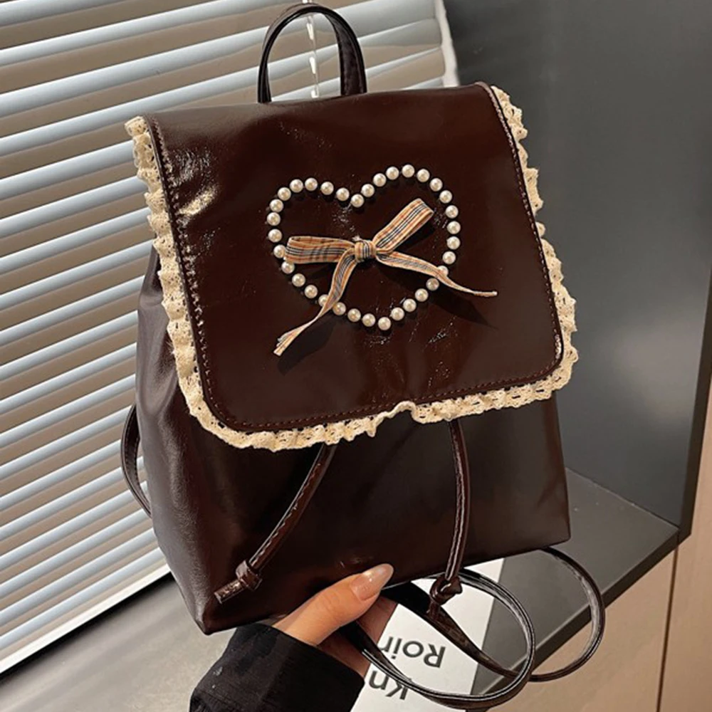 

Рюкзак из искусственной кожи в форме сердца с рюшами, украшенная бантом, сумка, милый стильный рюкзак, модная сумка для женщин, повседневная сумка