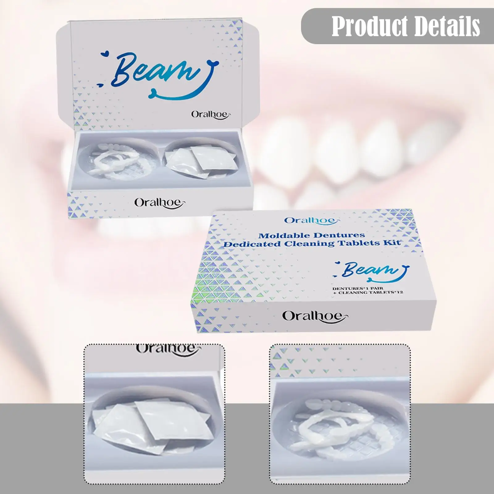 

Комплект для отбеливания и косметической коррекции зубов с чистящими подушечками, искусственные зубы для взрослых