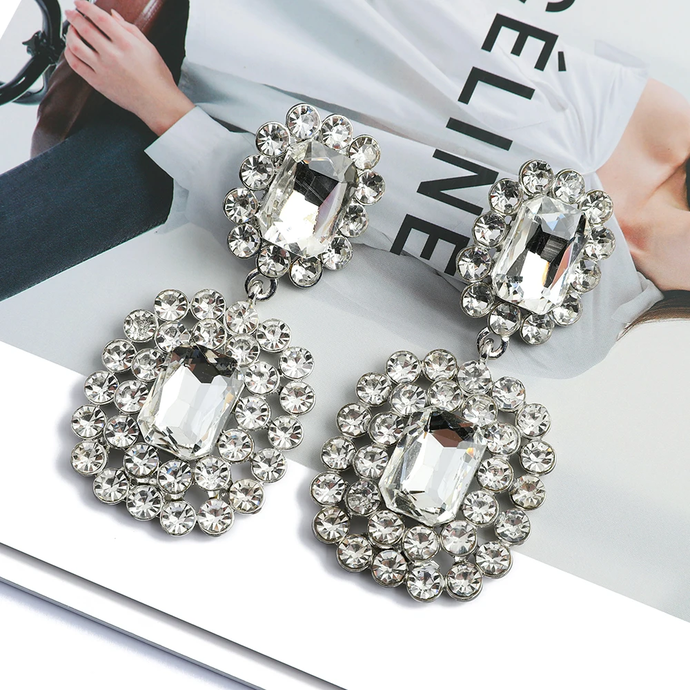 Teardrop Shiny Glass Vintage Luxury Quality Big Dangle Drop Earrings For Women Trendy Chandelier Charm Prom Party Jewelry Gift