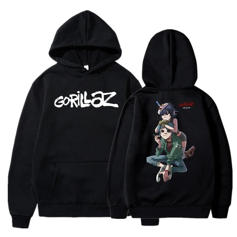 سترة بغطاء للرأس للنساء والرجال مطبوعة من Gorillaz بلوفرات للخريف والشتاء بأكمام طويلة وفضفاضة وناعمة معطف ملابس الشارع