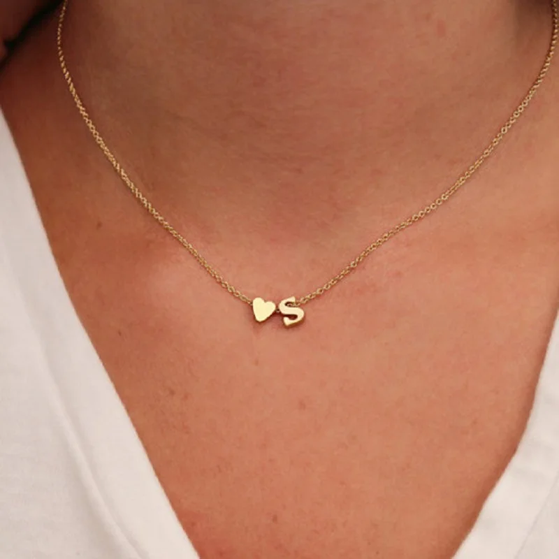 Initial Heart Necklace 18K Gold Plated Stainless Steel Tiny Heart Letter Necklaces Personalized Monogram Name Necklace for Women